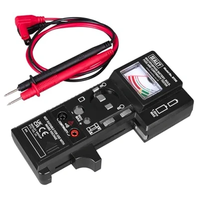 Image of Sealey Multipurpose Battery, Bulb, Fuse &amp; Continuity Tester, AAA, AA, C, D, 9V, 1.5V Button Cell Batteries, Colour Coded Analogue Scale BT06