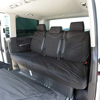 Image of UK Custom Covers SC343B Tailored Heavy Duty Waterproof 3rd Row Rear Bench Seat Cover Black To Fit VW Transporter T5/T5.1 Caravelle 2003 2015