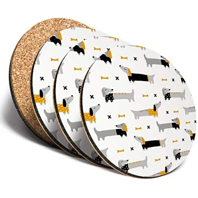 Image of Destination Vinyl ltd Great Coasters (Set of 4) Round Dachshund Sausage Dog Drawings Drink Glossy Coasters/Tabletop Protection for Any Table Type #21806