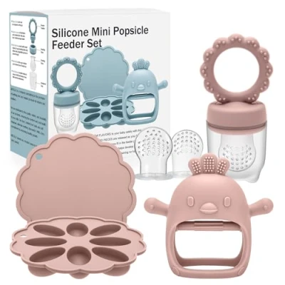 Image of CLDY Baby Fruit Food Feeder Breastmilk Popsicle Freezer Molds Convenient Set, Silicone Nibble Tray Storage Containers for Toddler Teething &amp; Infant Self Feeding
