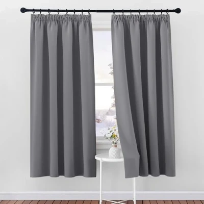 Image of PONY DANCE Grey Blackout Curtains 72 Inch Drop for Living Room Thermal Pencil Pleat Lounge Window Treatment Pleated with Hooks Track, W46 X L72,