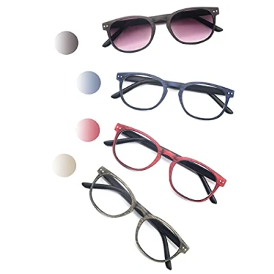 Image of HEEYYOK 4 Pack Reading Glasses Mens Womens Unisex Retro Round Wood Design for Comfortable Lightweight Quality with Spring Hinge