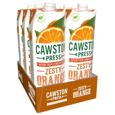 Image of Cawston Press, 100% Squeezed Juice Cartons All Natural, Vegan, No Added Sugar Hand Picked Oranges, 1 L (Pack of 6)