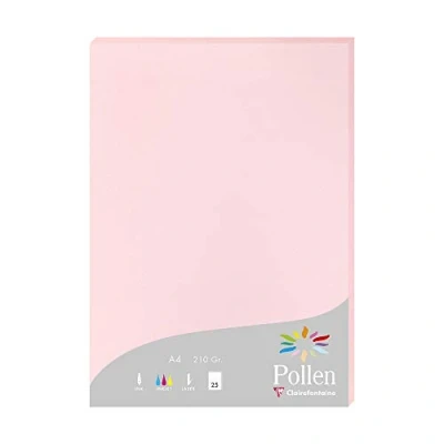 Image of Clairefontaine Ref 24281C Pollen Coloured Paper (Pack of 25 Sheets) A4 (210 x 297mm), 210gsm Paper, Inkjet &amp; Laser Printer Compatible, Acid Free Pink