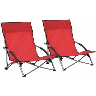 Image of vidaXL Folding Beach Chairs 2 pcs Red Fabric