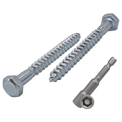 Image of Marcopol (Pack of 50 pcs) DIN 571 Zinc Plated Steel Hexagon Wood Screws M5 x 60 mm, Coach Screws, Hex Screw, Lag Bolts, Head (50, mm), Silver