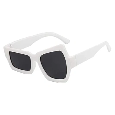 Image of Perfeclan Sunglasses, Retro Asymmetric Unisex Novelty Eyewear, Funny Glasses for Men Girls Birthday Party Favors Cosplay, White