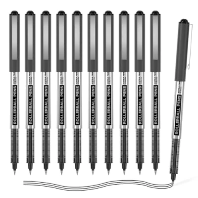 Image of Shuttle Art Rollerball Pens, 10 Pack 0.5mm Extra Fine Point Black Liquid Ink Quick Drying &amp; Long Lasting Pens for Writing, Journaling, Notes Taking, School Office Supplies