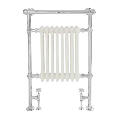 Image of Milano Elizabeth Chrome White Heated Towel Rail Overhanging 930mm x 620mm