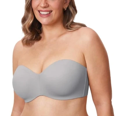 Image of Delimira Women&#039;s Strapless Bras Underwire Support Non Padded Plus Size Minimiser Bra Quantum Grey 42D