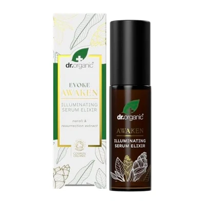 Image of Dr Organic Evoke Awaken Illuminating Serum Elixir, Hydrate Skin, Day for Glowing Complexion, with Neroli &amp; Resurrection Extract, Certified Organic, 30ml