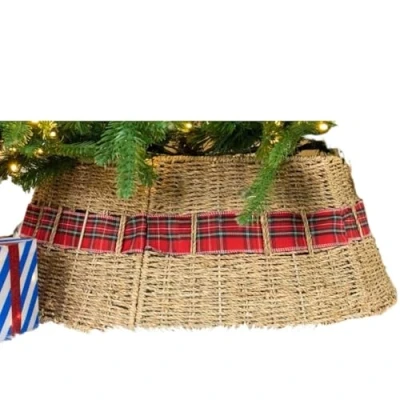 Image of Christmas Tree Basket Collar Rattan Rustic Handcrafted Woven Skirt Decoration Xmas