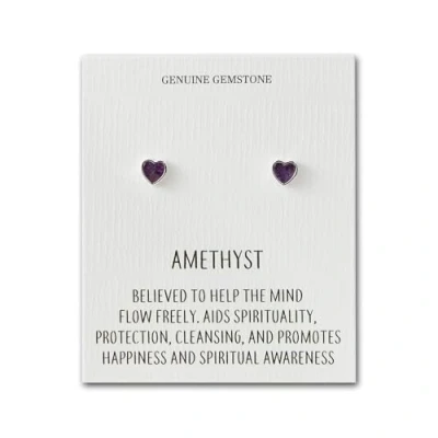Image of Philip Jones Amethyst Heart Stud Earrings with Quote Card