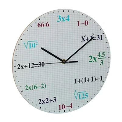 Image of Relaxdays Wall Clock, Maths, Battery Powered, Classroom, School, Analogue, Equation Numerals, Diameter 30cm, Colourful, 90% fibreboard 10% aluminium