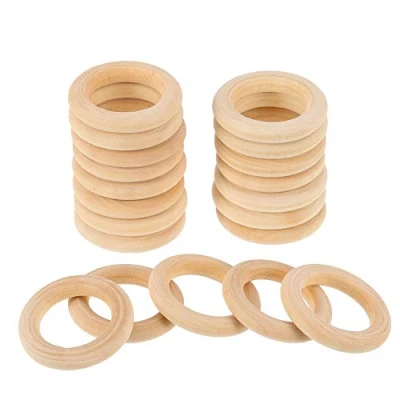 Image of Suneast 20 Pcs Natural Wood Rings, Unfinished Wooden Teething Round Rings Baby Teether for Craft DIY Jewelry Making Findings Pendant Connectors 100mm