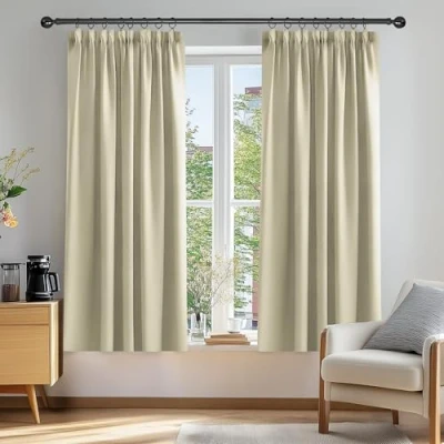Image of Deconovo Blackout Curtains Super Soft Thermal Insulated Energy Saving Pencil Pleat for Bedroom 52x54 Inch Beige 2 Panels