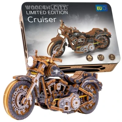 Image of WOODEN.CITY Cruiser V Twin Limited Edition, Model Kits for Adults to Build, DIY Wooden 3D Puzzle, Scale 1:13, 168 Pieces, Mechanical Gears Motorcycle, Rubber Motor, Painted Body