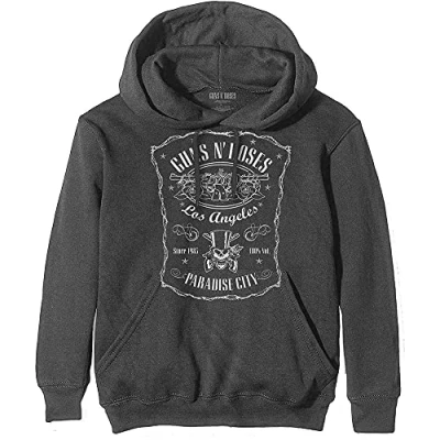 Image of Guns N Roses Hoodie Paradise City Band Logo Official Mens Charcoal Grey Pullover XXL