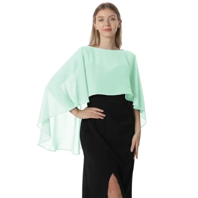 Image of Hotshawl Capelets for women Chiffon Cape Shawls and Wraps Evening Dress Wedding Capes Cover Up, Mint, One Size