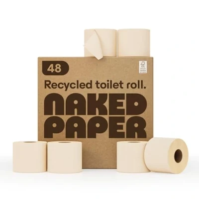 Image of Naked Paper Unbleached Recycled Toilet Roll 48 Rolls, Sustainable Bulk Paper, Super Soft &amp; Strong, 320 Sheets Per Roll, Plastic Free Sensitive Skin Safe