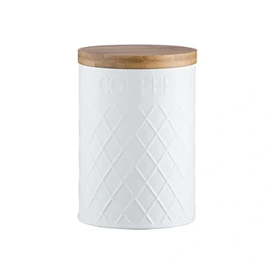 Image of Typhoon Embossed Coffee Storage Canister Hardwearing Tinware with Airtight Silicone Seal Bamboo Lid Keeps Fresh For Longer White, 115mm x 160mm