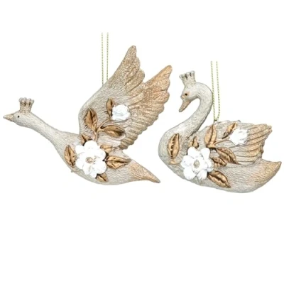 Image of Gisela Graham Gold Resin Magnolia Swan Decoration Set of 2