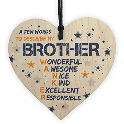 Image of RED OCEAN Funny Rude BROTHER Gift Wooden Hanging Heart Plaque Novelty Birthday From Sister