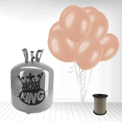 Image of Disposable Helium Gas Cylinder with 50 Rose Gold Balloons and Curling Ribbon