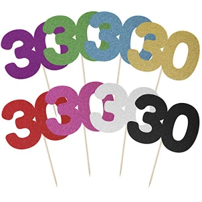 Image of Large Number 30 Glitter Cake Topper (Black Glitter)