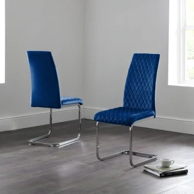 Image of Julian Bowen Set Of 4 Calabria Cantilever Chairs Blue Dining