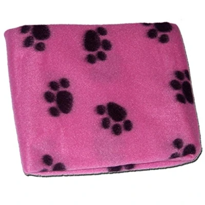 Image of Pink SOFT COSY WARM FLEECE PAW PRINT PET BLANKET DOG PUPPY ANIMAL CAT BED