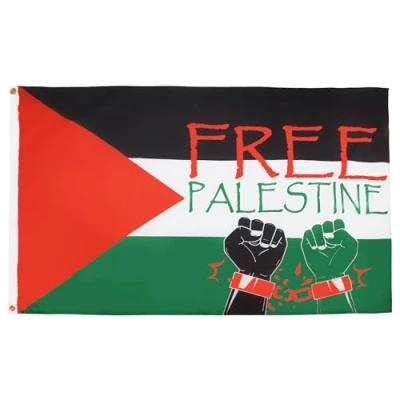 Image of AZ Flag Free Palestine with Handcuffs 3x5 Ft 100D Polyester Palestinian Banner Two Metal Grommets Fade Resistant Vivid Colors 3&#039; x 5&#039; Feet 150x90 Cm