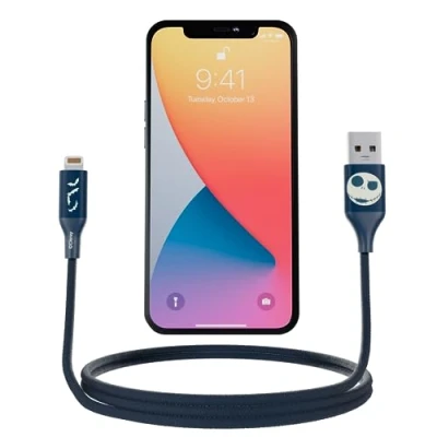 Image of IJOY Disney The Nightmare Before Christmas 6FT Replacement iPhone Charger Jack Skellington MFI Certified Braided USB Charging Cable High Speed Data Sync Compatible with Android, MacBook, Google