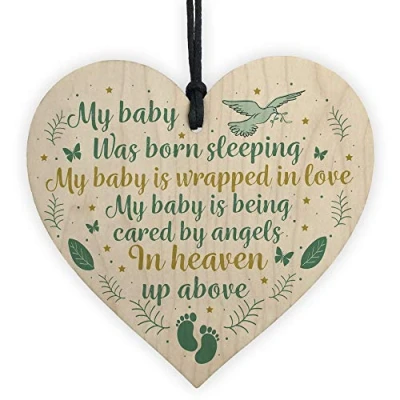 Image of RED OCEAN Baby Memorial Plaque Wooden Heart Sign Miscarriage Loss Stillborn Bereavement Gift For Mum And Dad