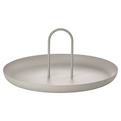 Image of Zone Denmark Singles Serving Tray in Matt Painted Metal, Round with Handle, 30 cm Diameter, Warm Grey