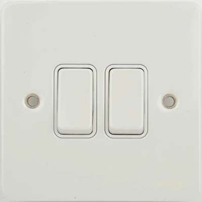 Image of Schneider Electric Ultimate Flat Plate Double 2 Way Light Switch, 16AX, GU1222WPW, Painted White with Insert
