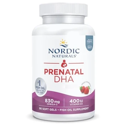 Image of Nordic Naturals, Prenatal DHA, 830mg Omega 3 with EPA and High Dosage, Strawberry Flavour, 90 Softgels, Lab Tested, Soy Free, Gluten Non GMO
