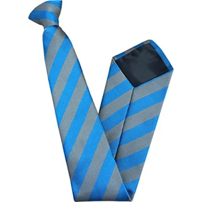 Image of Men&#039;s Grey &amp; Blue Equal Striped Clip On Neck Tie