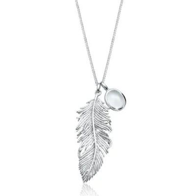 Image of Elli Women&#039;s 925 Sterling Silver Xilion Cut Moonstone Necklace of Length 70 cm