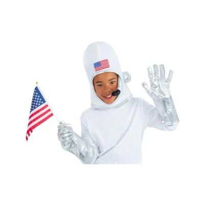 Image of Smiffys Astronaut Kit Fabric Helmet, Gloves &amp; Flag, Boys Fancy Dress, Child Dress Up Accessories