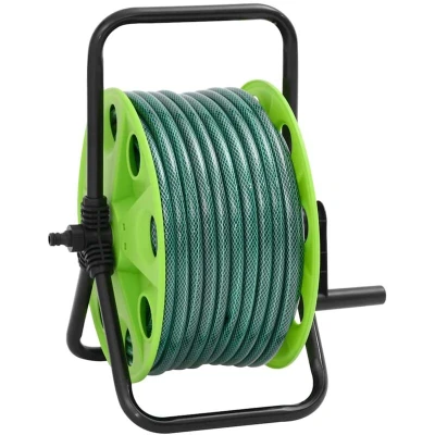Image of vidaXL Free Standing Green Hose Reel with Fitting Set 0.75" 20 m PVC