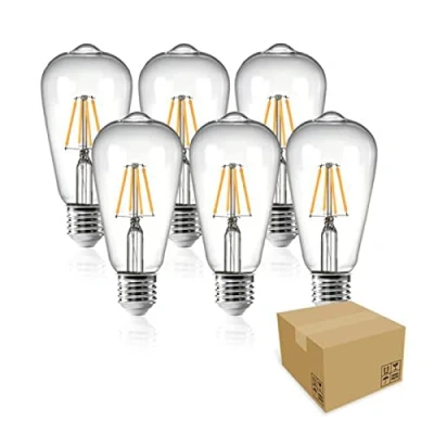 Image of Hsthe Sea Vintage LED Edison Bulb, Dimmable 6W E27 Retro Light Antique Style Classic Old Fashioned Amber Glass Screw Squirrel Cage Filament Bulbs, ST64 2500 2700K 600LM Warm White, 6 Pack