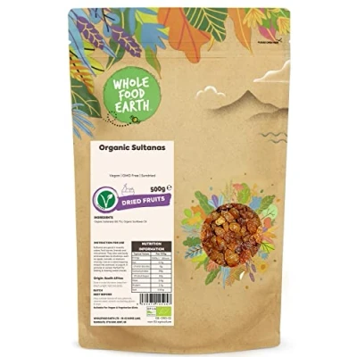 Image of Wholefood Earth Organic Sultanas 500 g Vegan GMO Free Sundried Certified