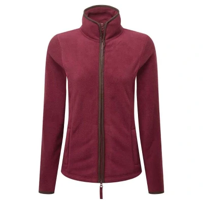Image of Premier Womens/Ladies Artisan Contrast Trim Fleece Jacket (Burgundy/Brown) Size X Small
