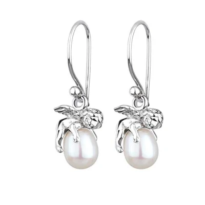 Image of Elli Earrings Ladies Ear Hanger Guardian Angel Pendant Elegant with Freshwater Cultured Pearl in 925 sterling silver