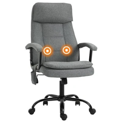 Image of Vinsetto Office Chair, Linen Fabric Desk Chair with 2 Point Massage in Lumbar, Adjustable Height, Rolling Wheels, Grey