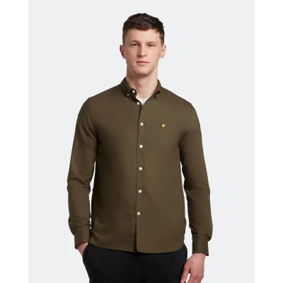 Image of Lyle &amp; Scott Mens Regular Fit Light Weight Oxford Shirt Olive M