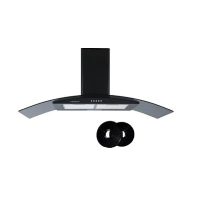 Image of Cookology CGL100BK/A Energy A Rated 100cm Curved Smoked Glass Black Cooker Hood &amp; Carbon Filters