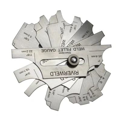 Image of RIVERWELD 7piece Fillet Weld Set Gage Rl Gauge Depth Gauges Welding Inspection Test Ulnar Metric &amp; Inch MG 11 with Markings on Both Sides Checking Leg and Throat Size