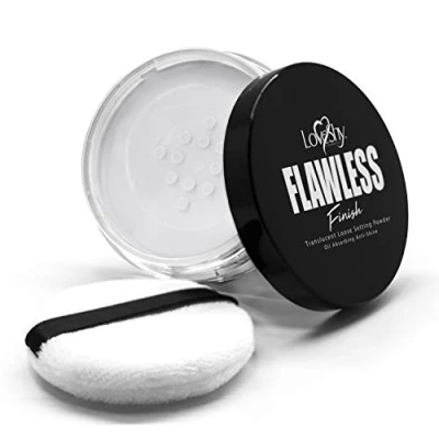 Image of LoveShy vegan loose setting powder 5g with makeup sponge, translucent powder, professional (Translucent)